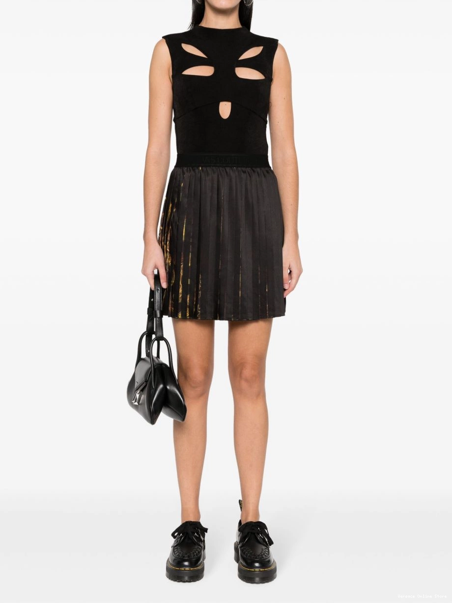 Affordable pleated Women Couture-print Versace miniskirt Watercolour Couture Jeans 0820